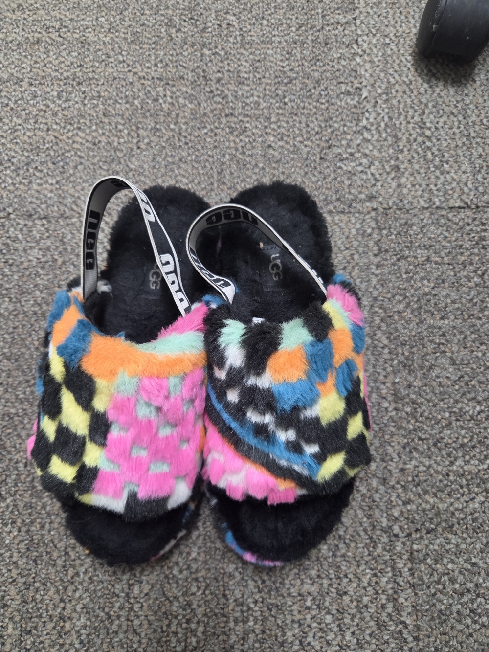 UGG Kids Multi-Color Fuzzy Slide Sandals